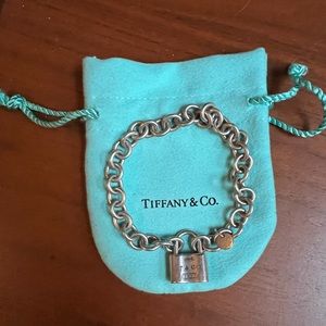 Tiffany & Co. Sterling Silver 7.5” Chain Link 1837 Lock Charm Bracelet